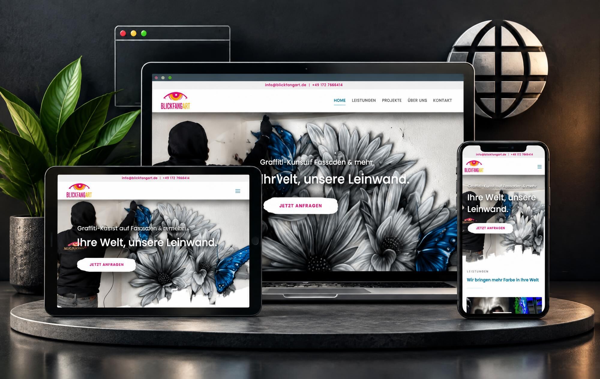 Blickfangart Website nach Redesign und SEO-Optimierung auf verschiedenen Geräten
